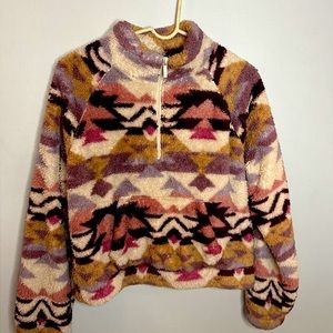 Aeropostale Women’s Printed Quarter Zip Sherpa, Size Medium